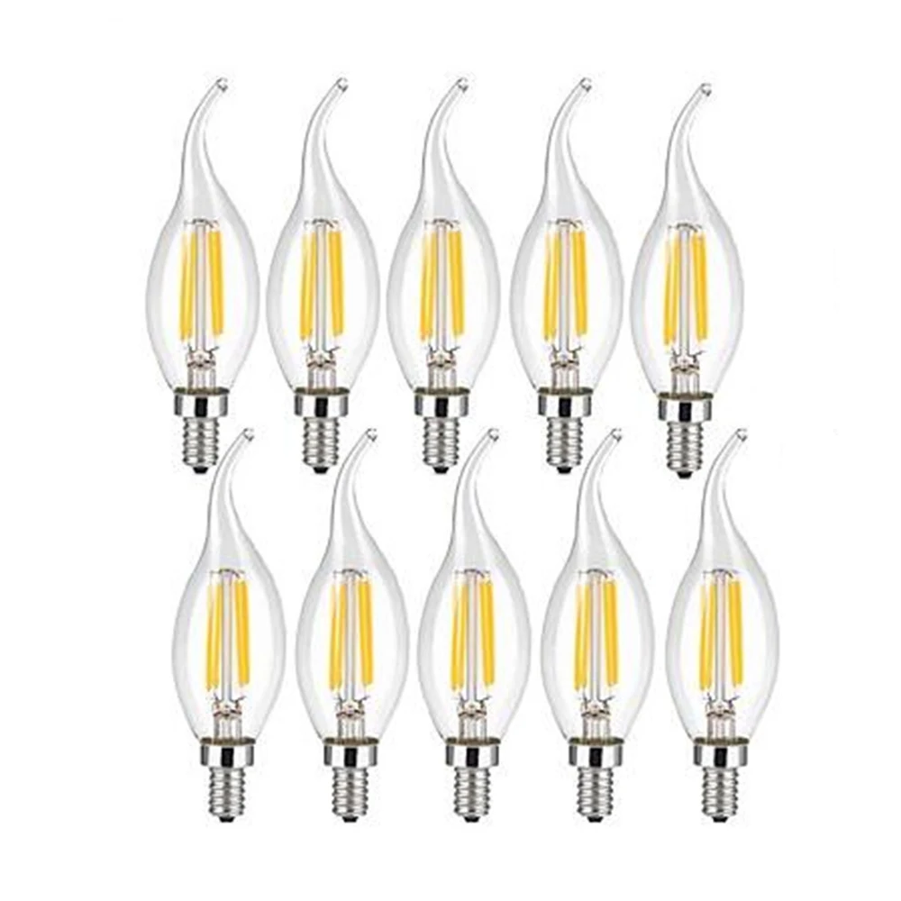 10 개의 LED 전구 E14 4W/Dimmable6W 에디슨은 복고풍의 필라멘트 촛불 AC220V C35 따뜻하고/차가운 백색 360 에너지 절약 램프