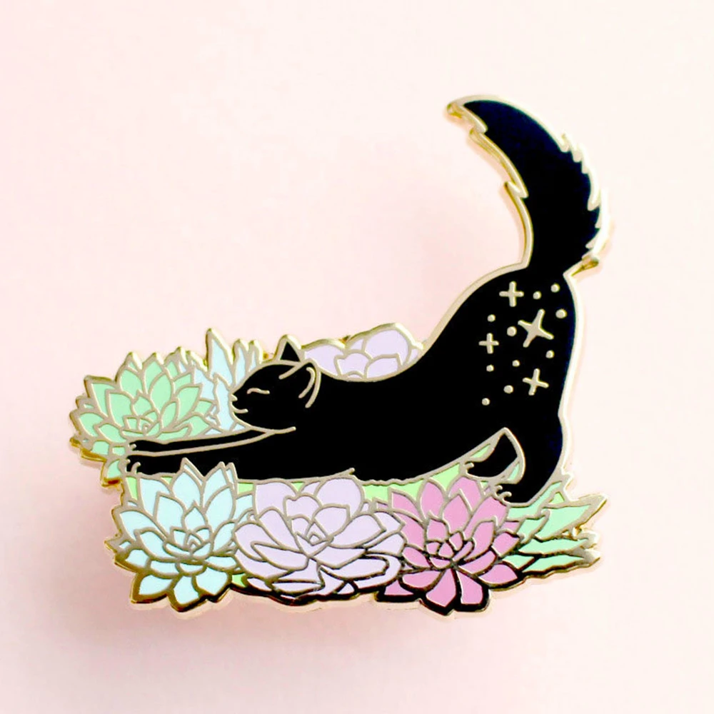 가와 즙이 많은 고양이 단단한 사기질 Pin 패션 파스텔 꽃을 만화 검은 고양이 동메달을 브로치 보석의 독특한 선물