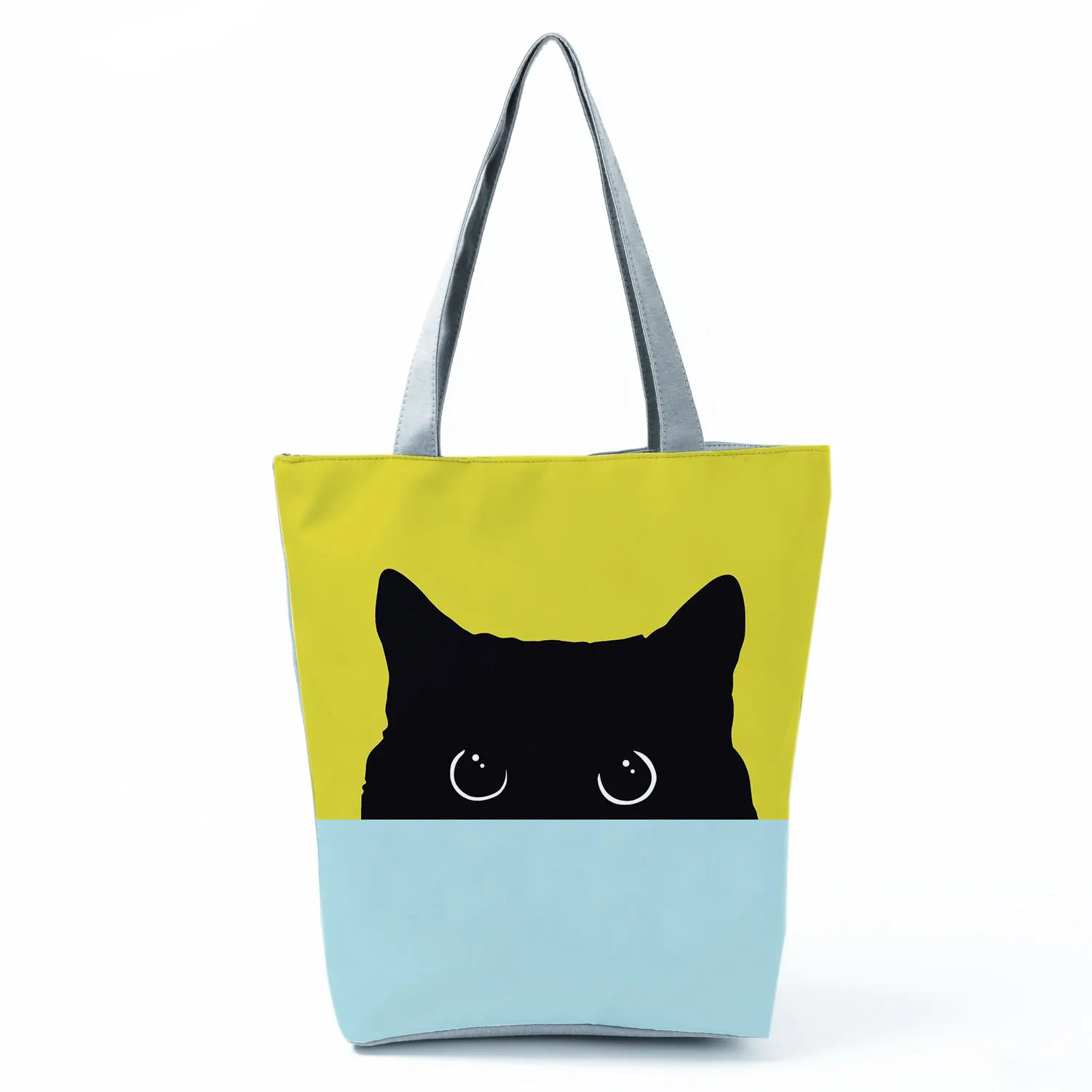 고양이 인쇄 된 저장소 핸드백화는 귀여운 동물 레이 큰 용량 재사용할 수 있는 쇼핑 백색 학생은 학교 가방