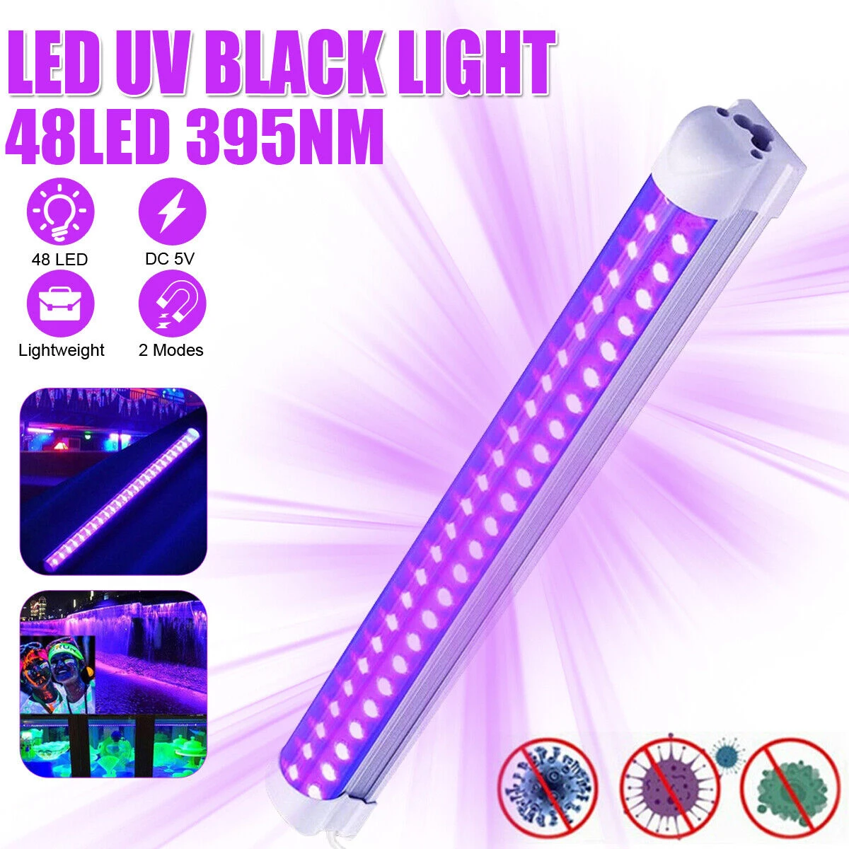 새로운 지도된 UV 구 관 빛을 자외선 바 USB10W48LED 검은 가벼운 휴대용자 램프 빛이 어둠 속에서 385-400nm 블랙